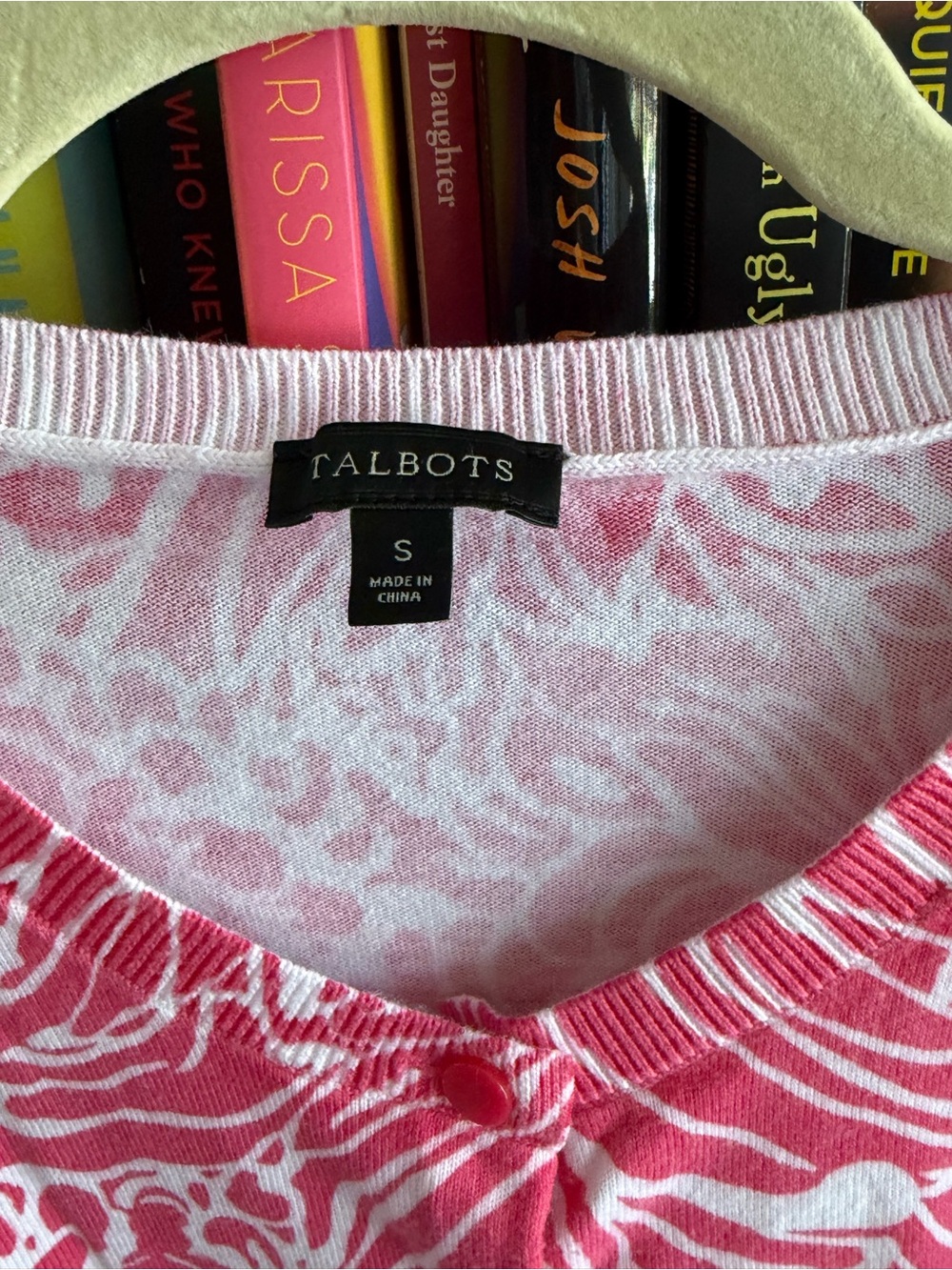 Talbots Pink and White Floral V-Neck Sweater Cardigan - Picture 3 of 5